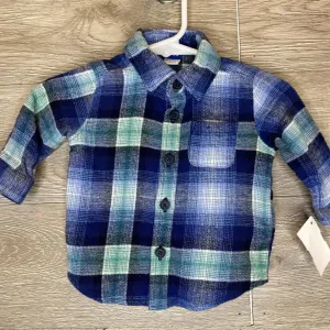 0-3M: Blue Plaid Flannel Button-Up