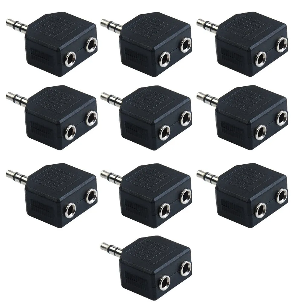 10X Headphone 2 Way Y Splitter Stereo Plug Adapter 3.5mm Mono Male 2 Female Jack