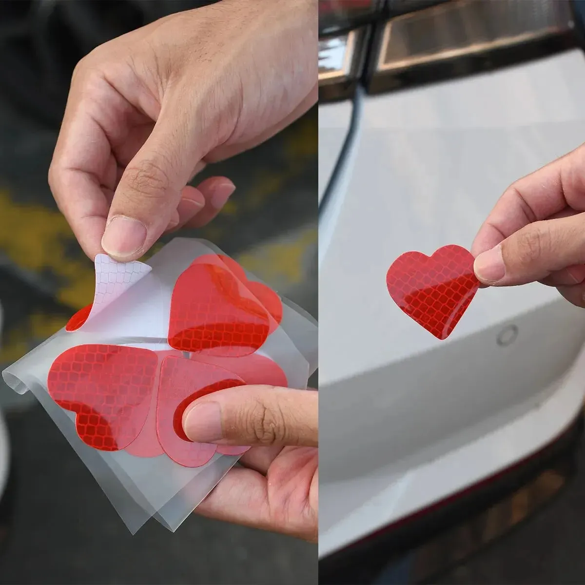 12 Red Heart Car Reflective Stickers Eye-Catching Design
