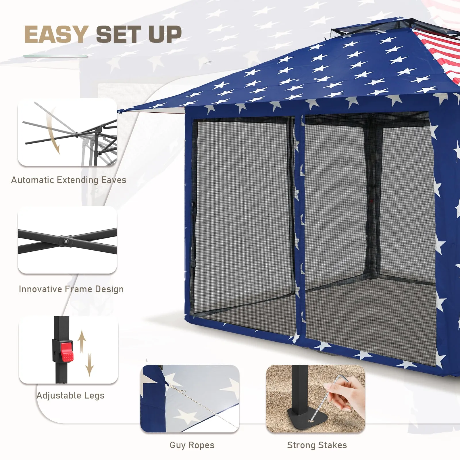 13x13 Pop Up Gazebo with Netting w/ 169 sqft of Shade