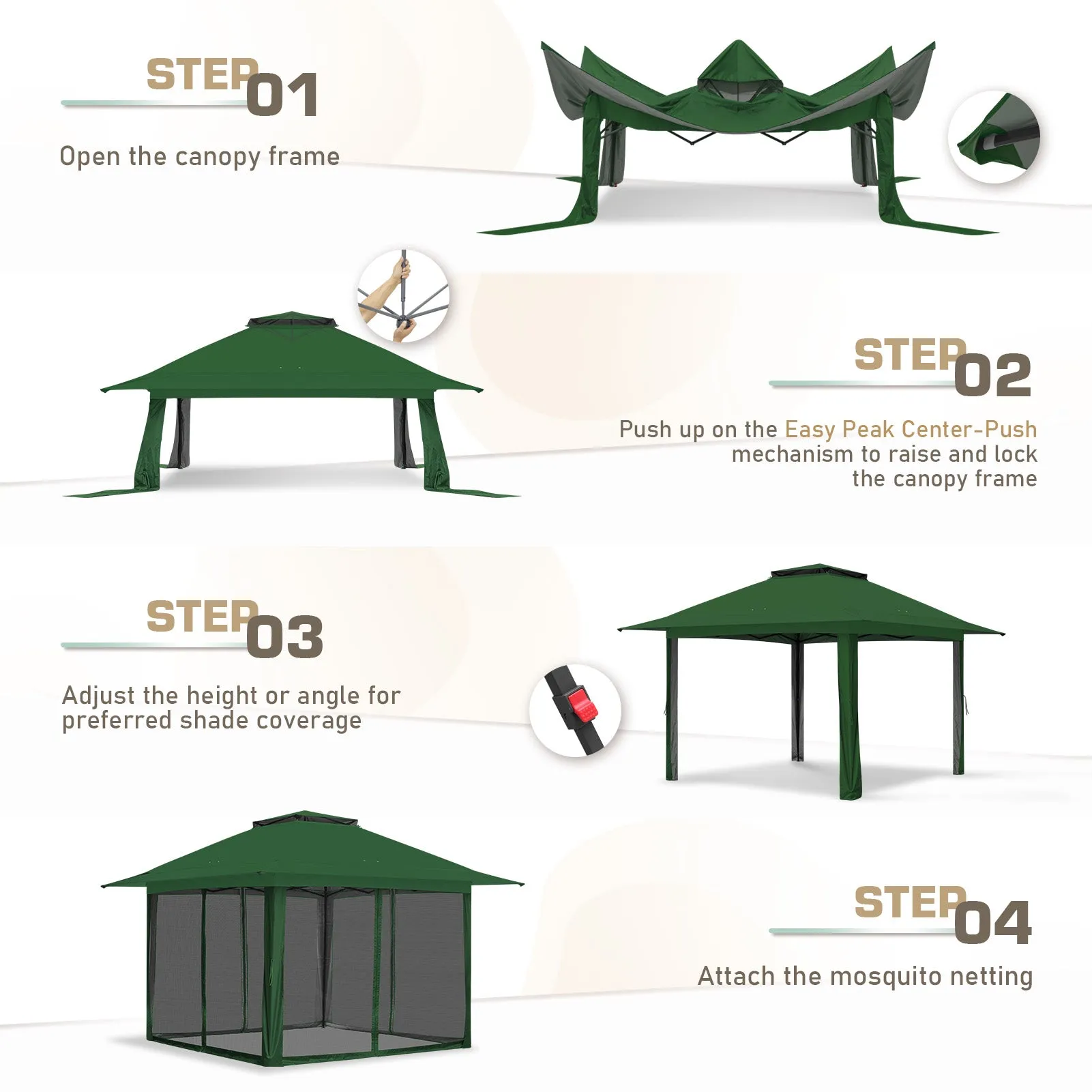 13x13 Pop Up Gazebo with Netting w/ 169 sqft of Shade