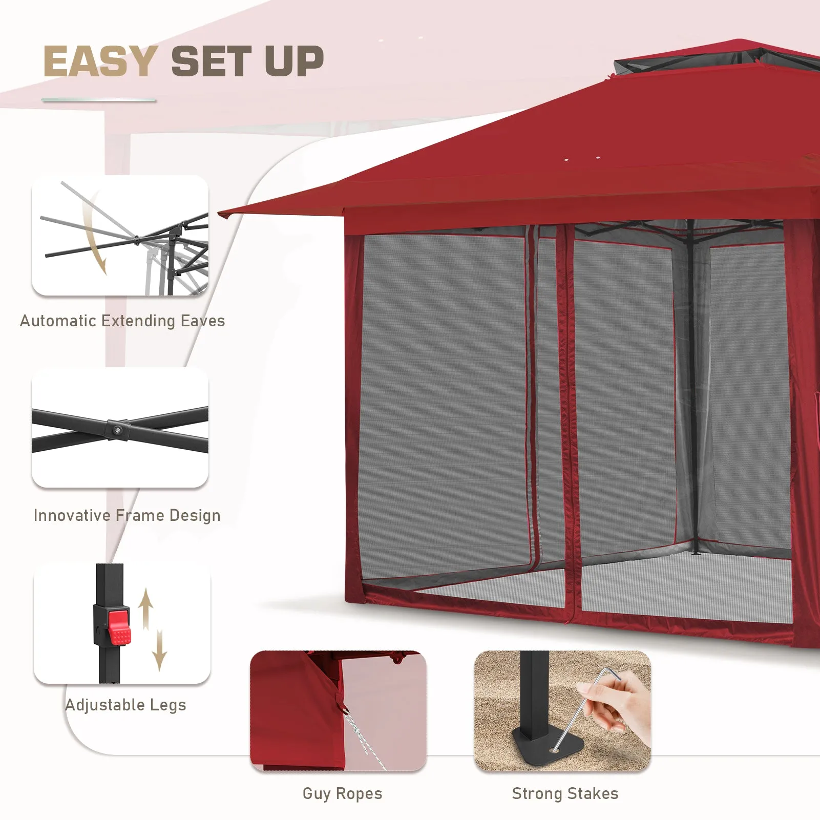 13x13 Pop Up Gazebo with Netting w/ 169 sqft of Shade