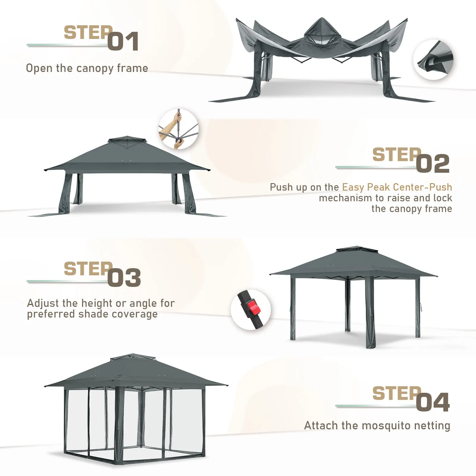 13x13 Pop Up Gazebo with Netting w/ 169 sqft of Shade