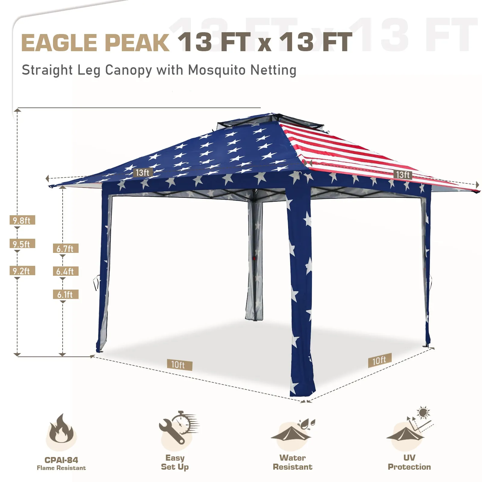 13x13 Pop Up Gazebo with Netting w/ 169 sqft of Shade