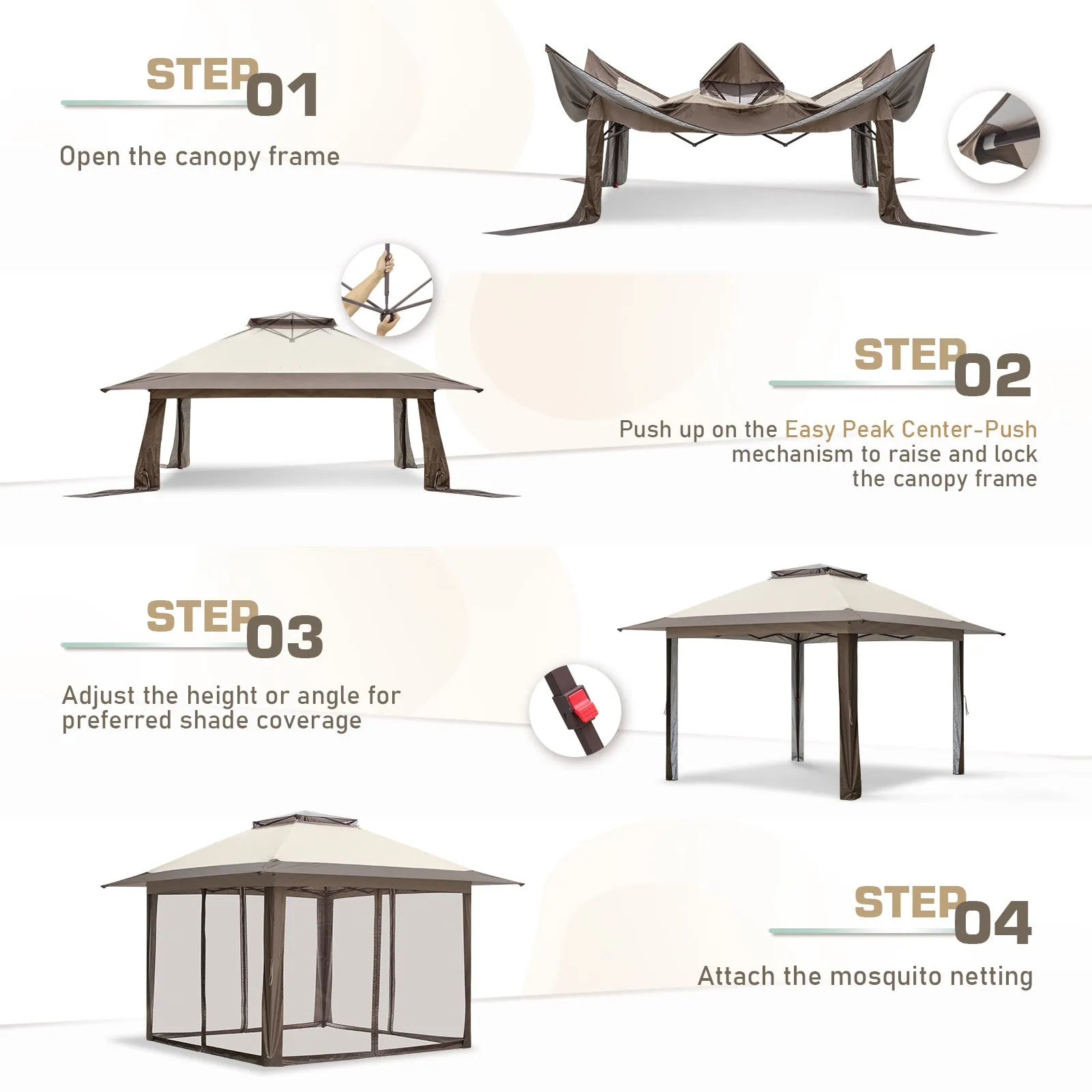 13x13 Pop Up Gazebo with Netting w/ 169 sqft of Shade