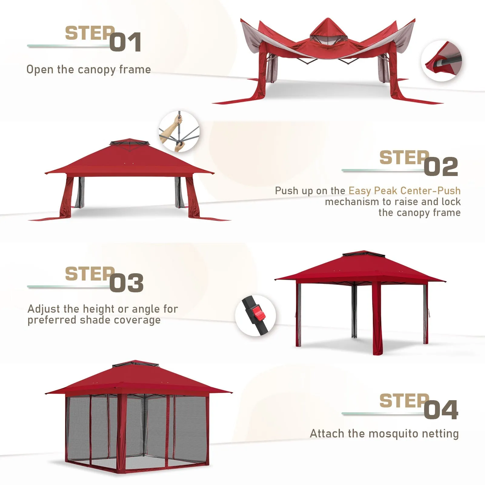 13x13 Pop Up Gazebo with Netting w/ 169 sqft of Shade