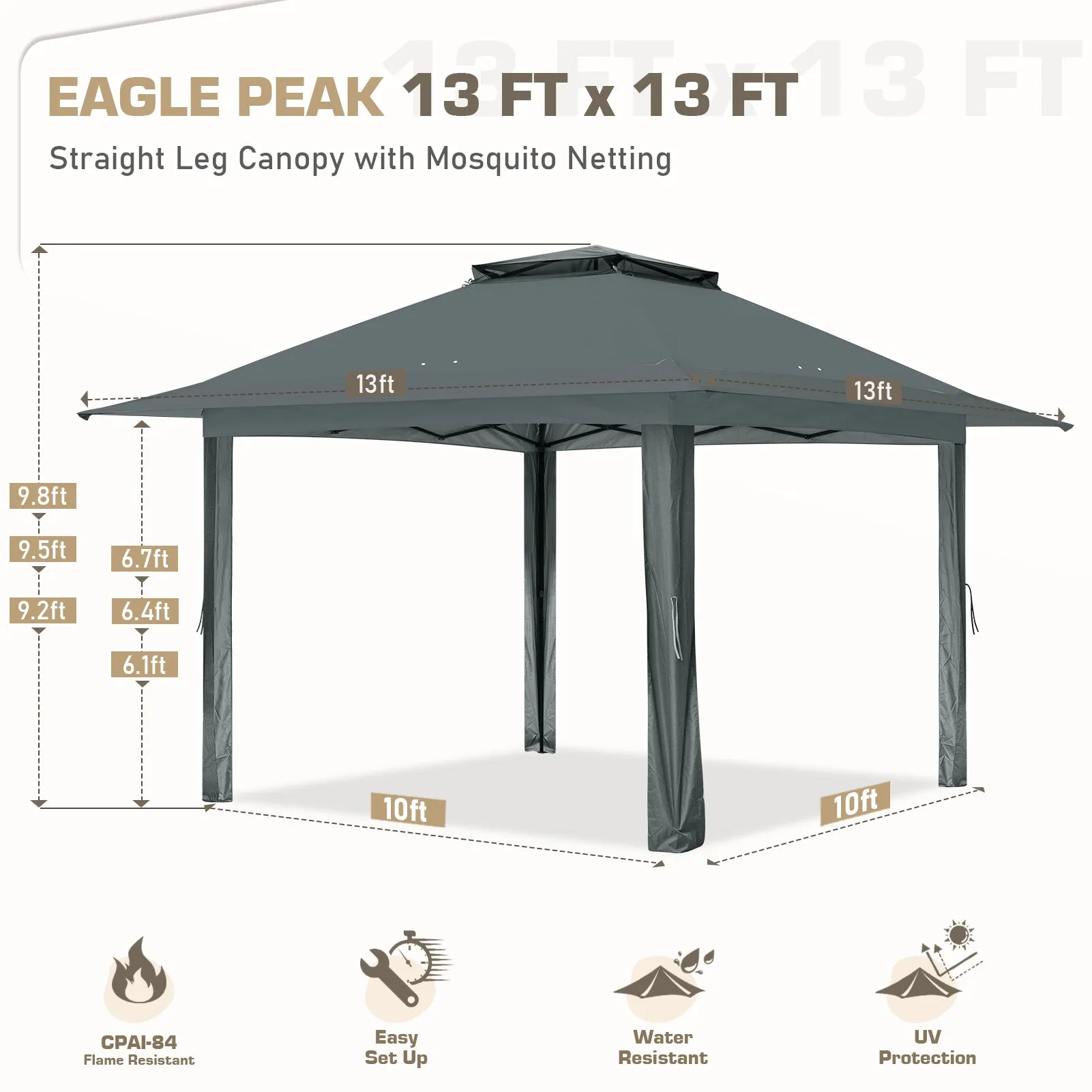 13x13 Pop Up Gazebo with Netting w/ 169 sqft of Shade