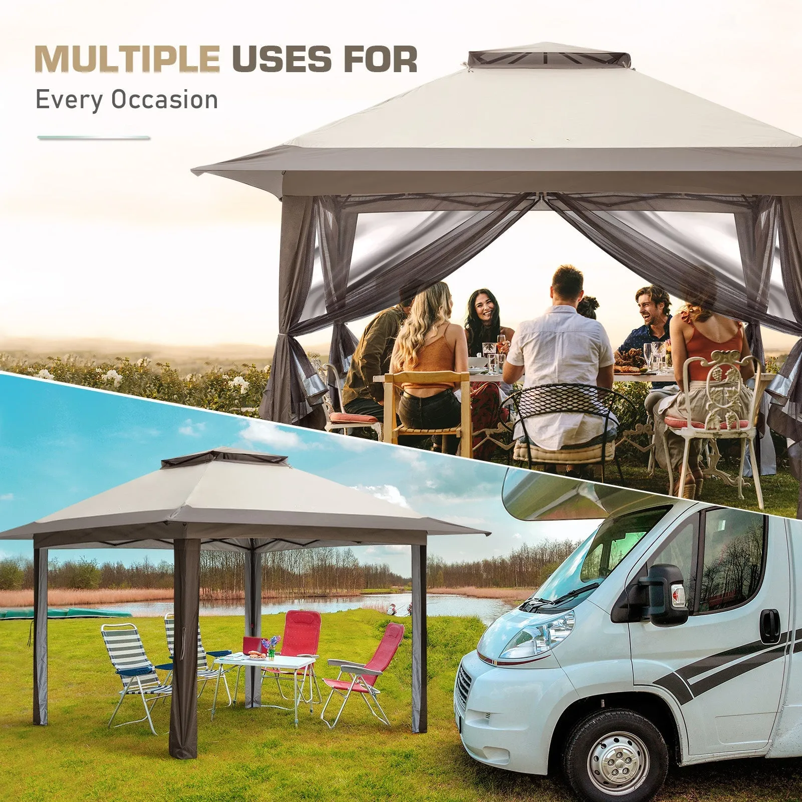 13x13 Pop Up Gazebo with Netting w/ 169 sqft of Shade