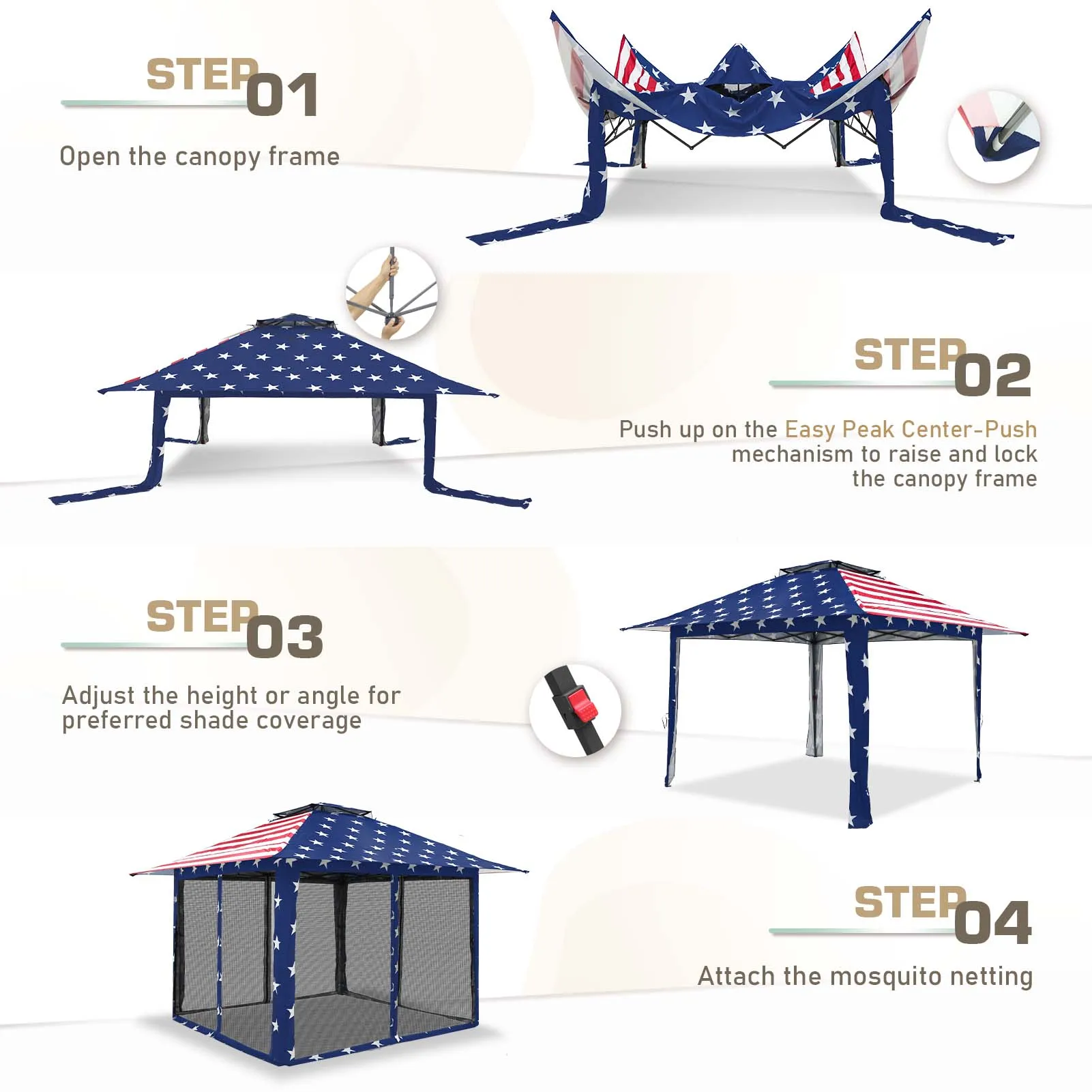 13x13 Pop Up Gazebo with Netting w/ 169 sqft of Shade