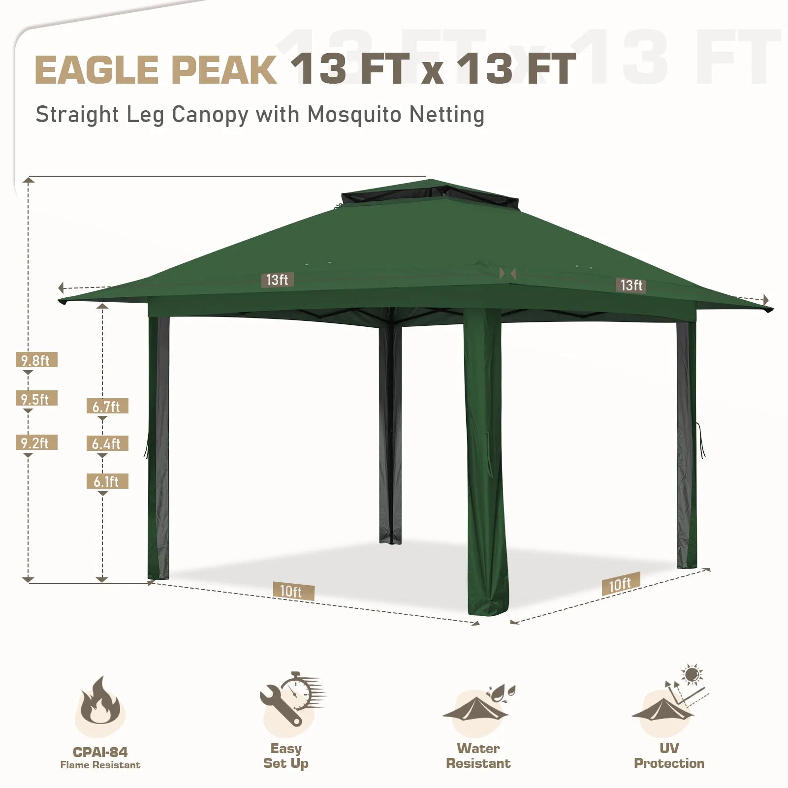 13x13 Pop Up Gazebo with Netting w/ 169 sqft of Shade