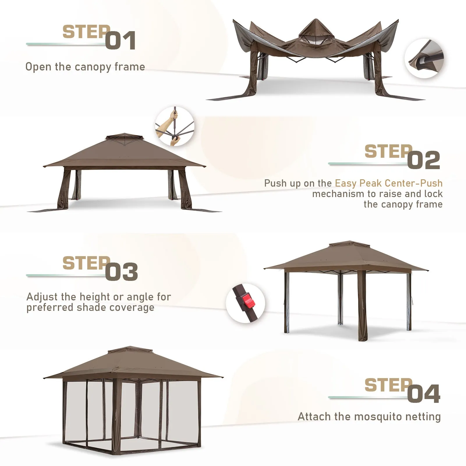 13x13 Pop Up Gazebo with Netting w/ 169 sqft of Shade