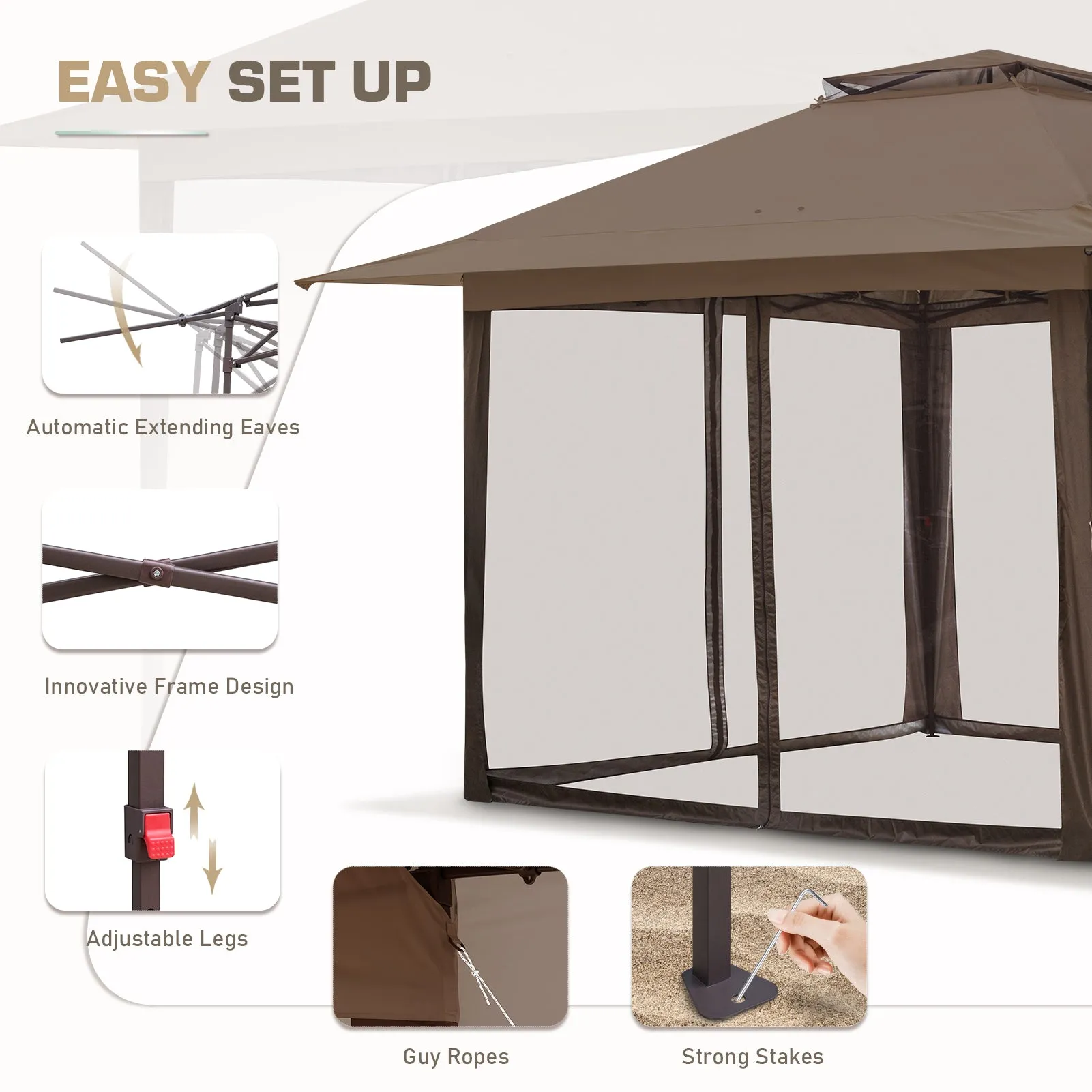 13x13 Pop Up Gazebo with Netting w/ 169 sqft of Shade
