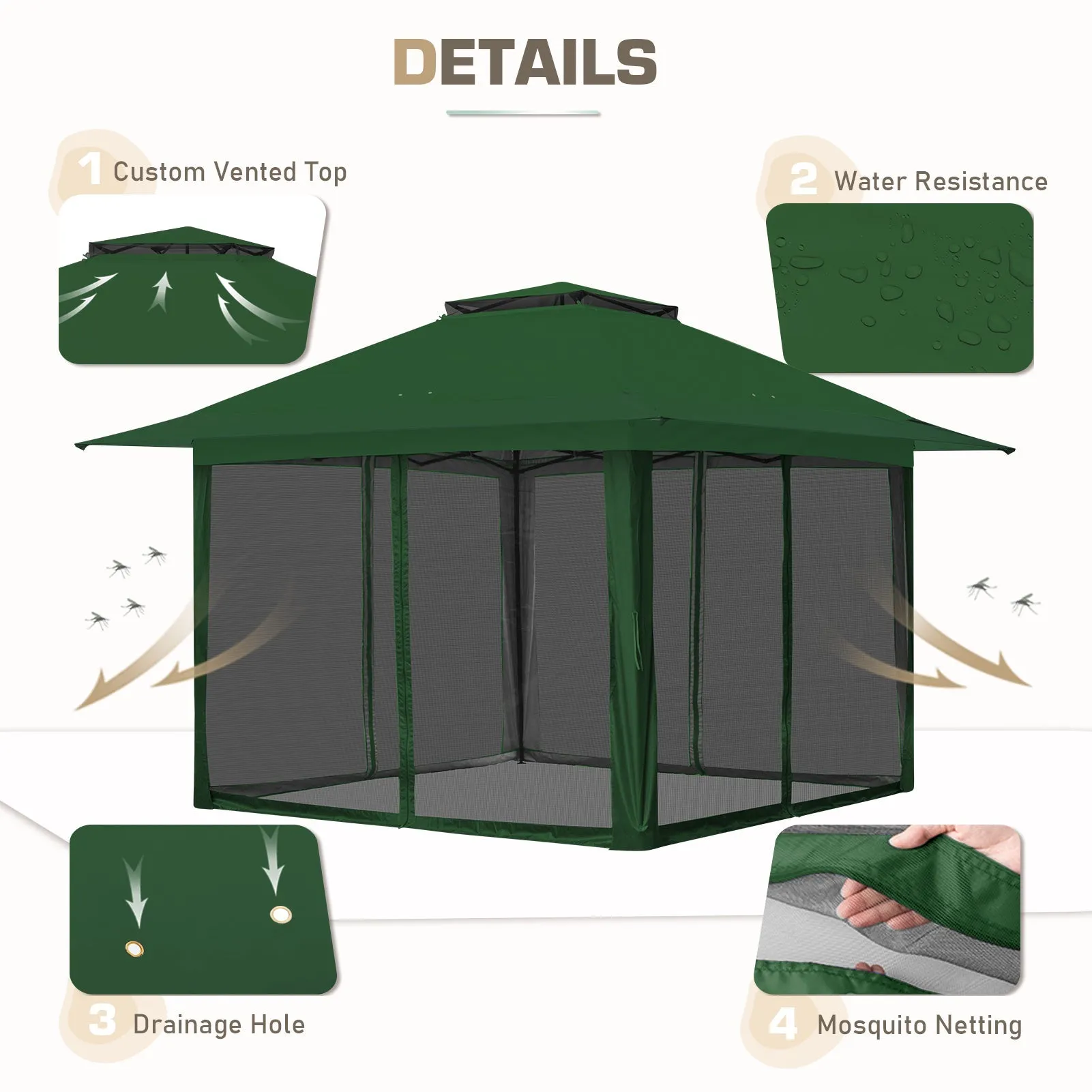 13x13 Pop Up Gazebo with Netting w/ 169 sqft of Shade