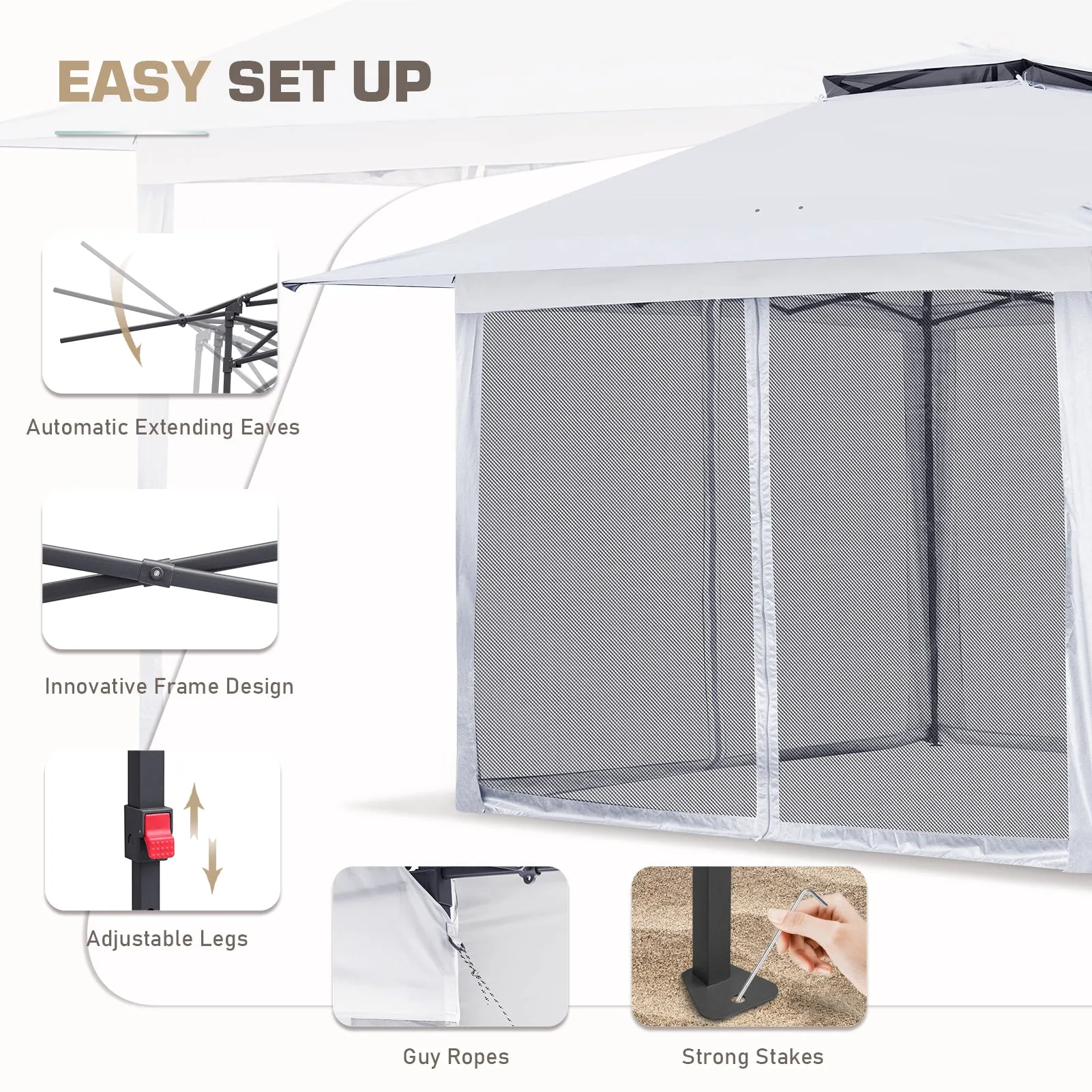 13x13 Pop Up Gazebo with Netting w/ 169 sqft of Shade