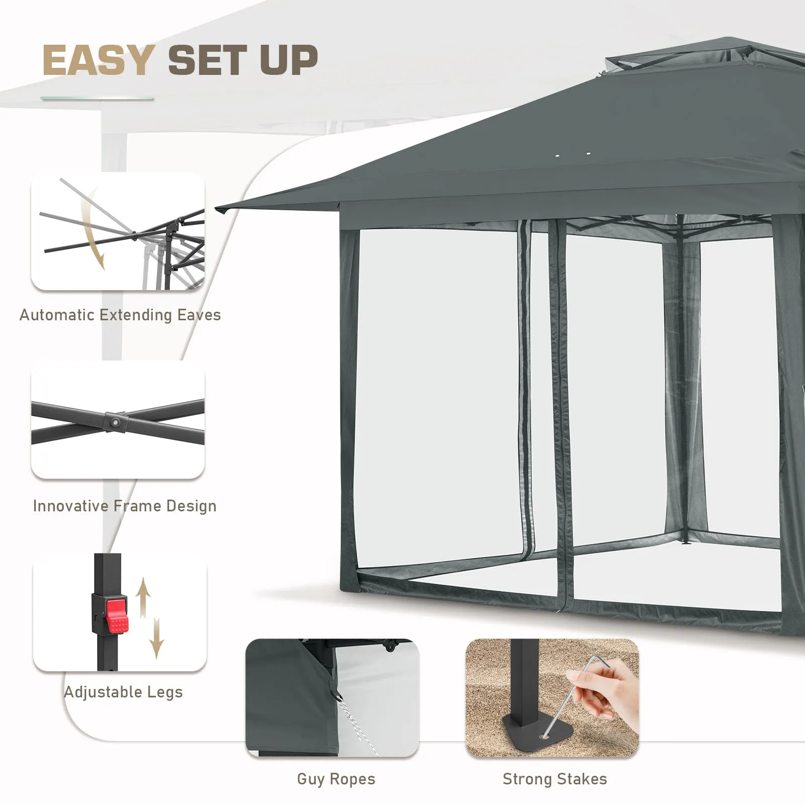 13x13 Pop Up Gazebo with Netting w/ 169 sqft of Shade