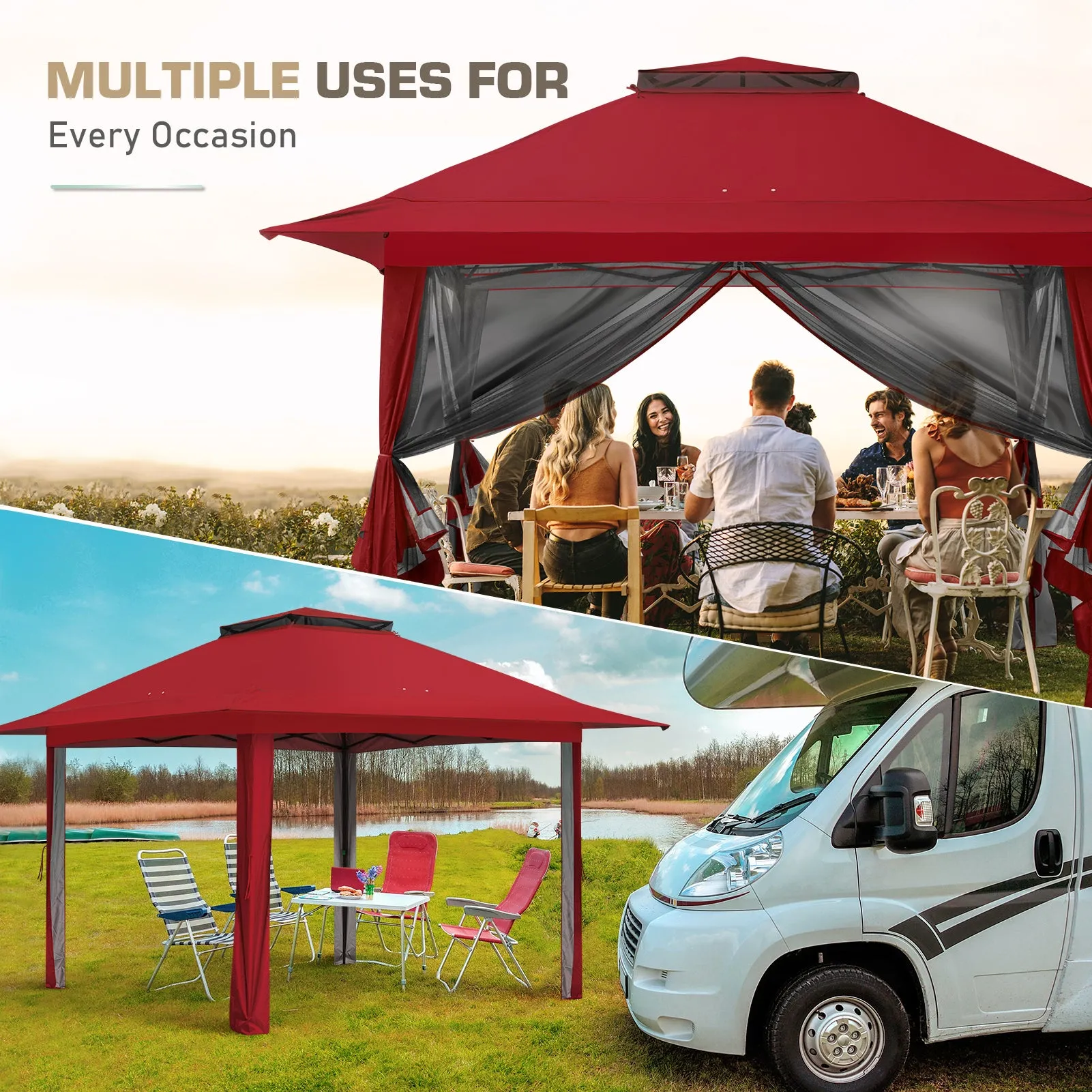 13x13 Pop Up Gazebo with Netting w/ 169 sqft of Shade