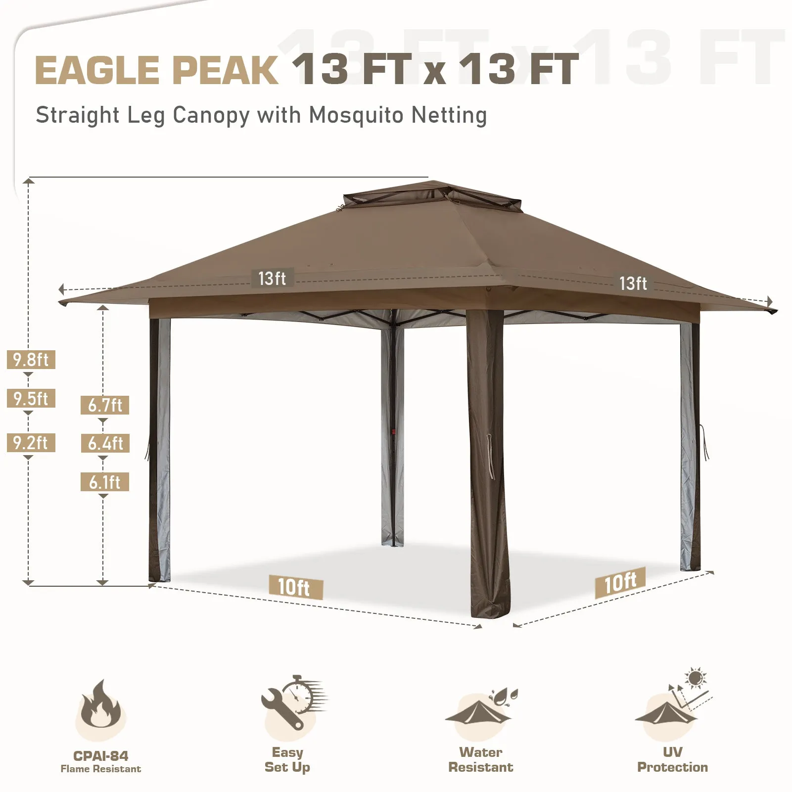 13x13 Pop Up Gazebo with Netting w/ 169 sqft of Shade