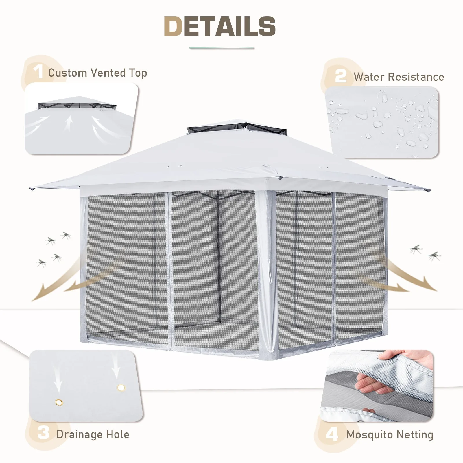 13x13 Pop Up Gazebo with Netting w/ 169 sqft of Shade
