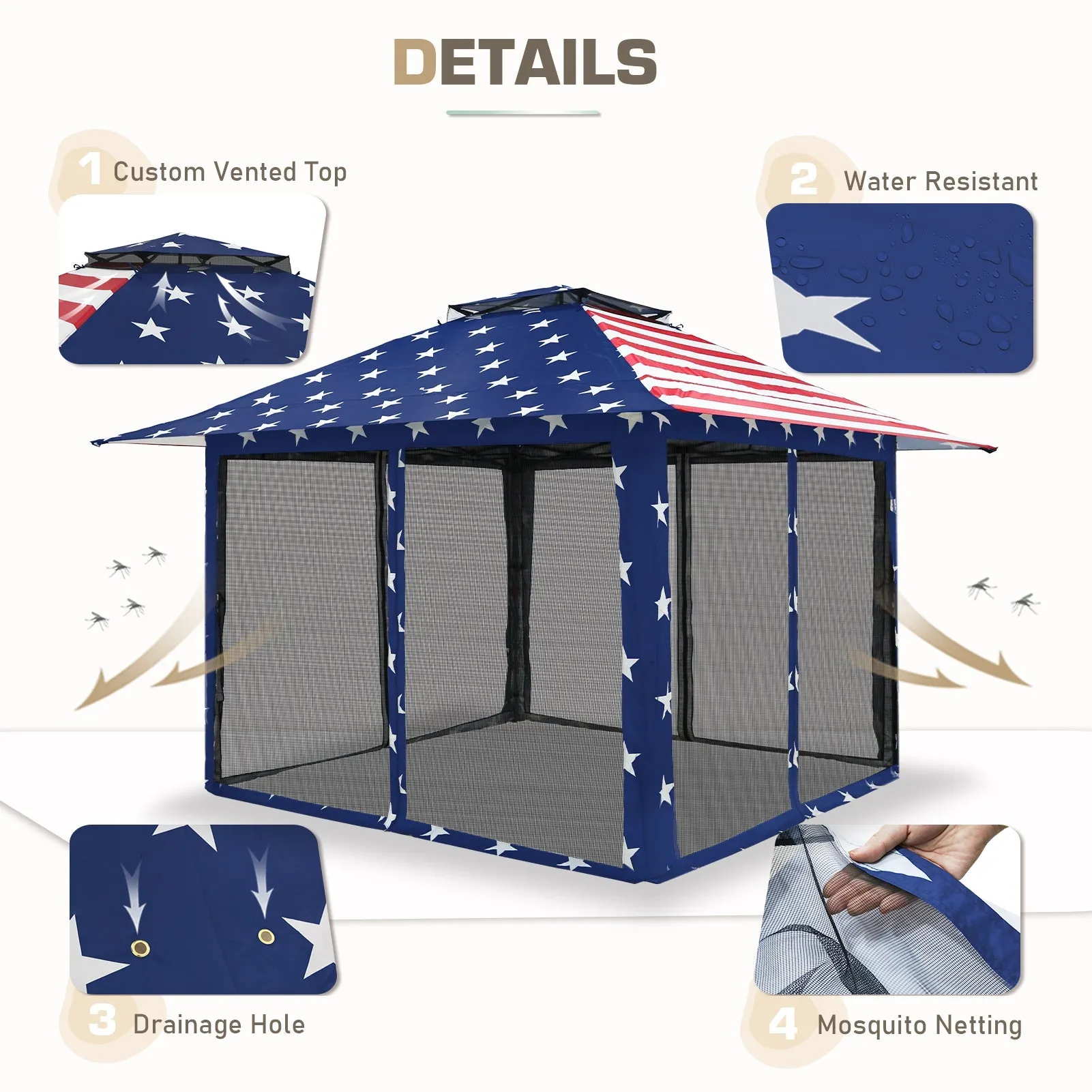 13x13 Pop Up Gazebo with Netting w/ 169 sqft of Shade