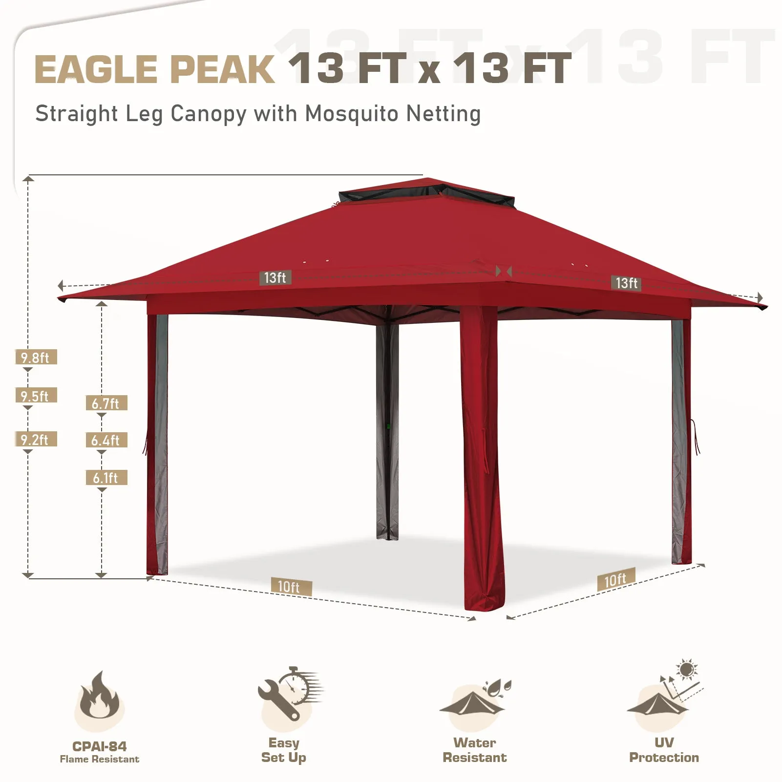 13x13 Pop Up Gazebo with Netting w/ 169 sqft of Shade