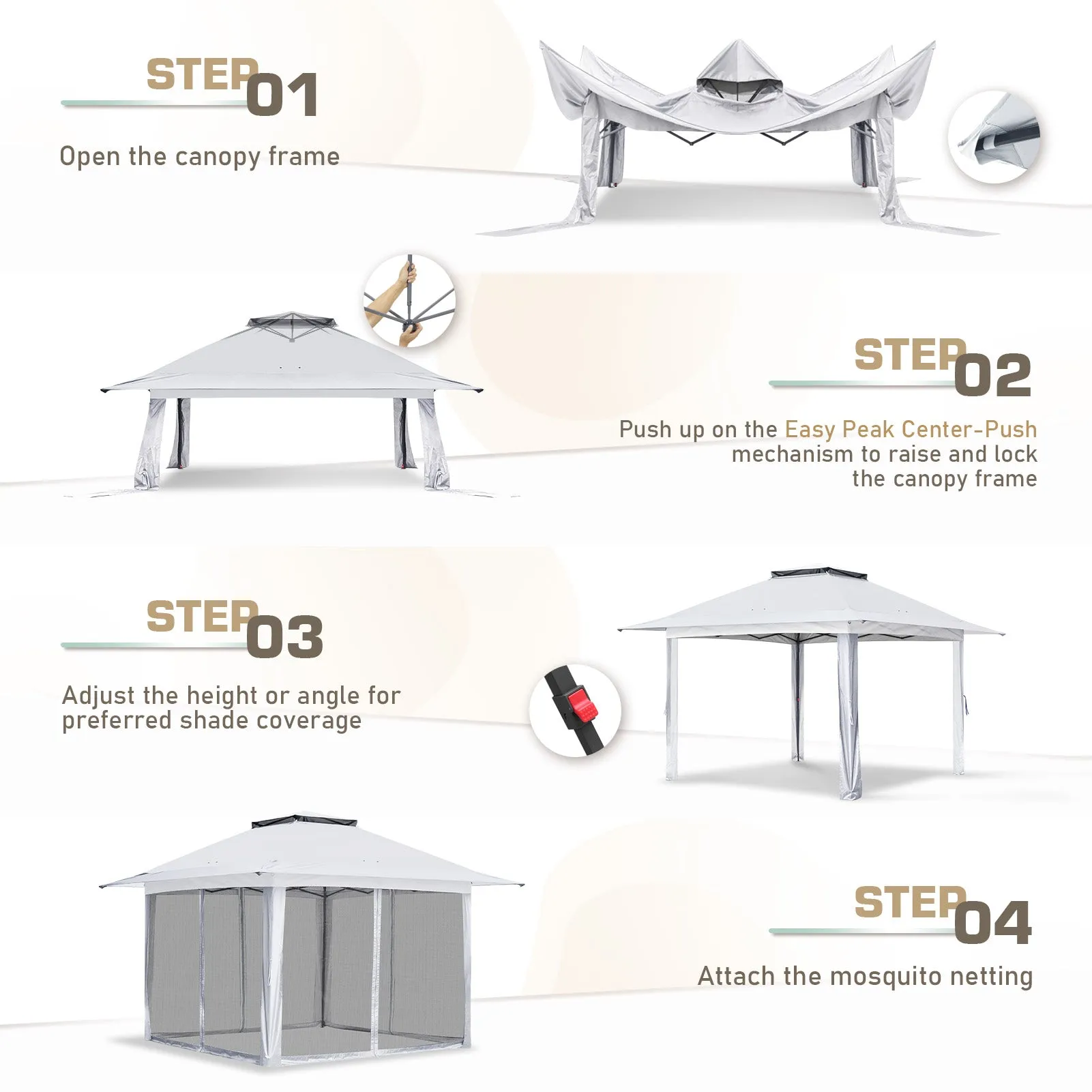 13x13 Pop Up Gazebo with Netting w/ 169 sqft of Shade