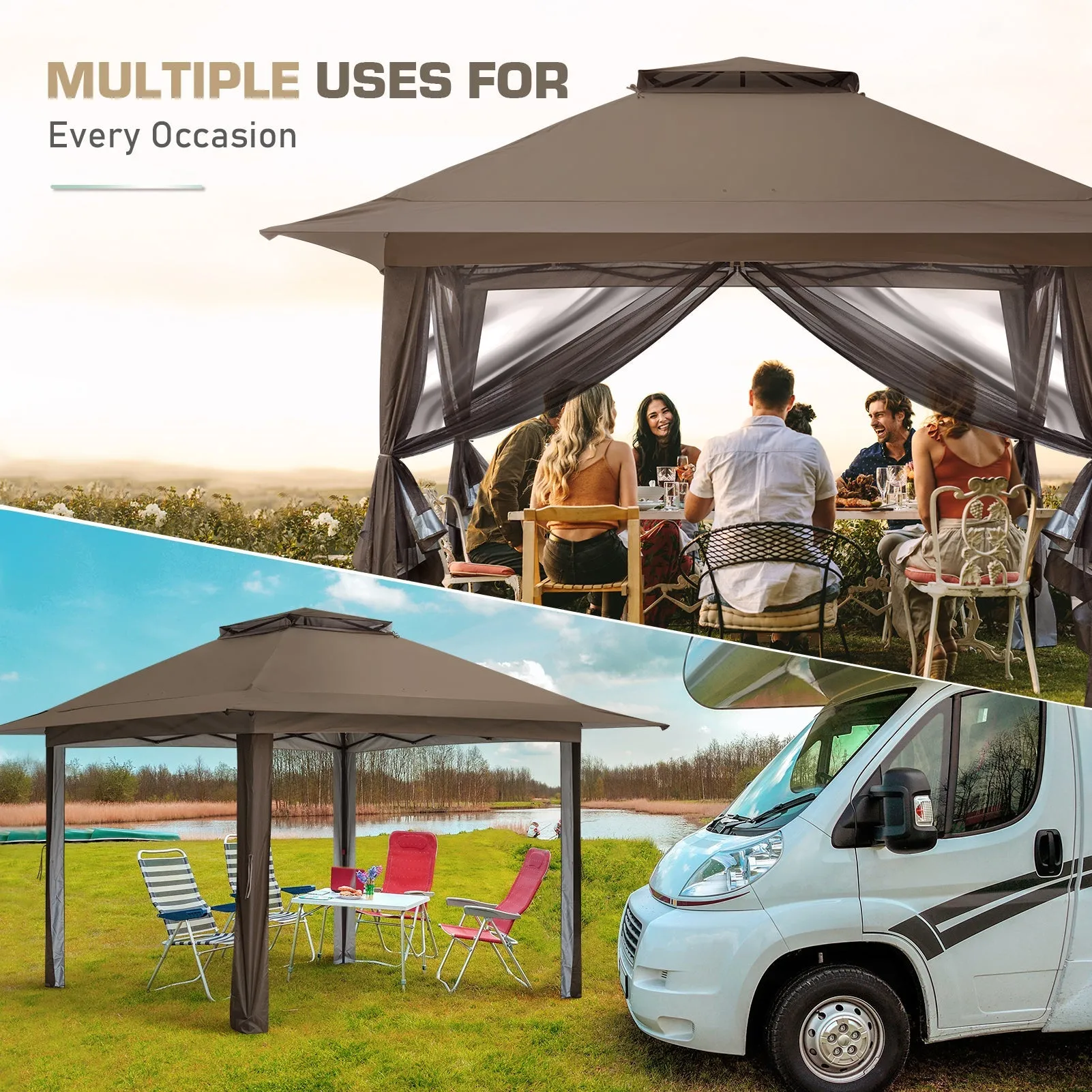 13x13 Pop Up Gazebo with Netting w/ 169 sqft of Shade