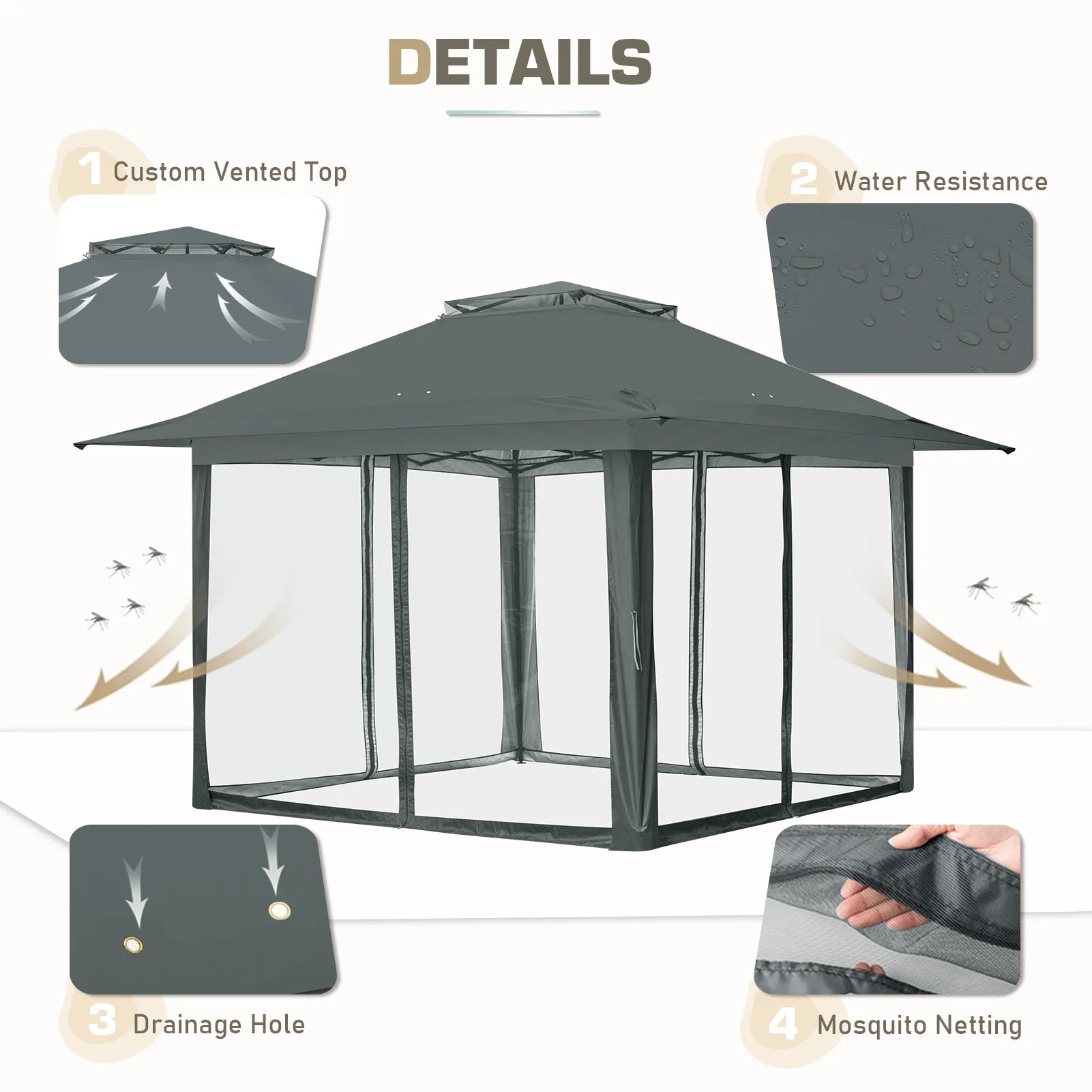 13x13 Pop Up Gazebo with Netting w/ 169 sqft of Shade