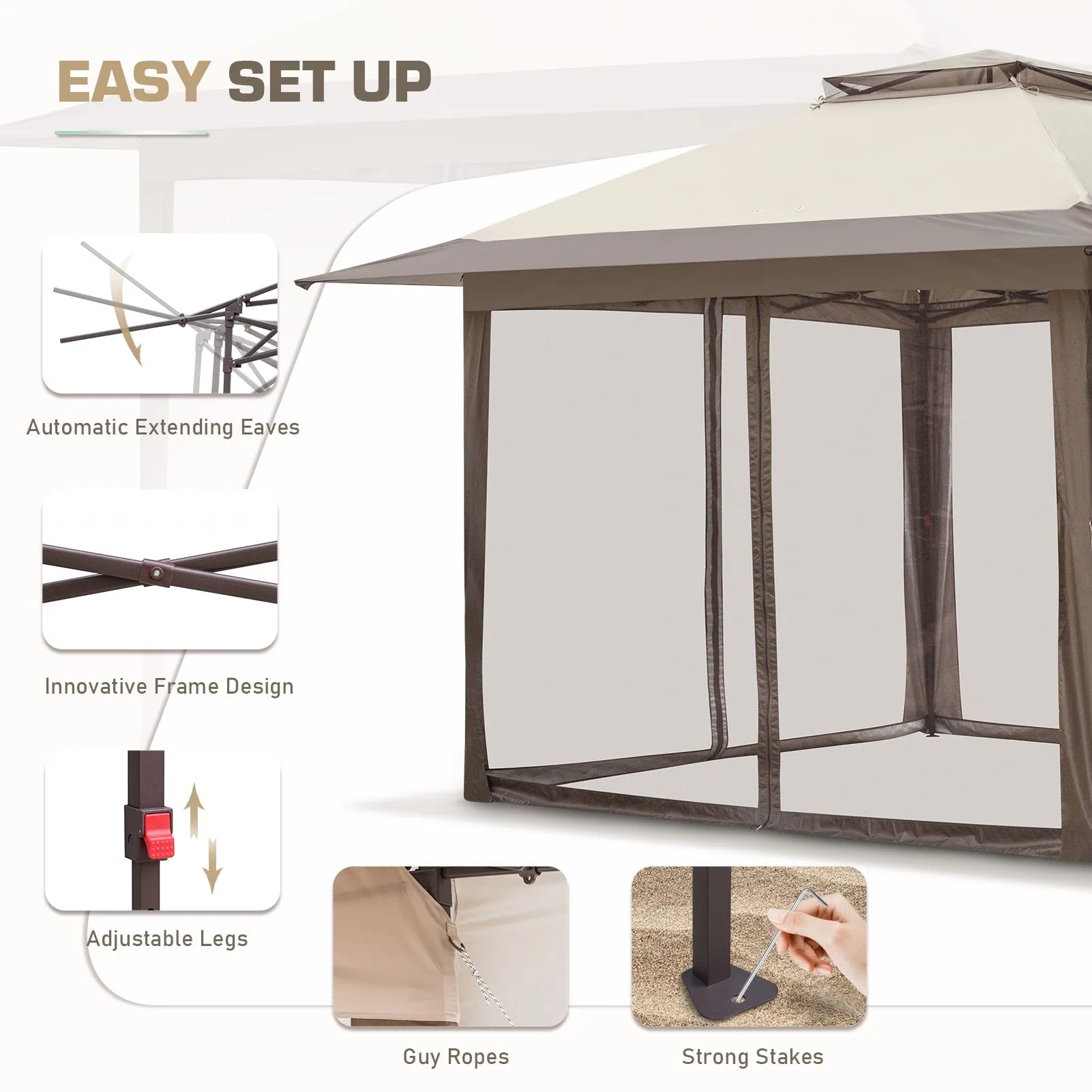 13x13 Pop Up Gazebo with Netting w/ 169 sqft of Shade