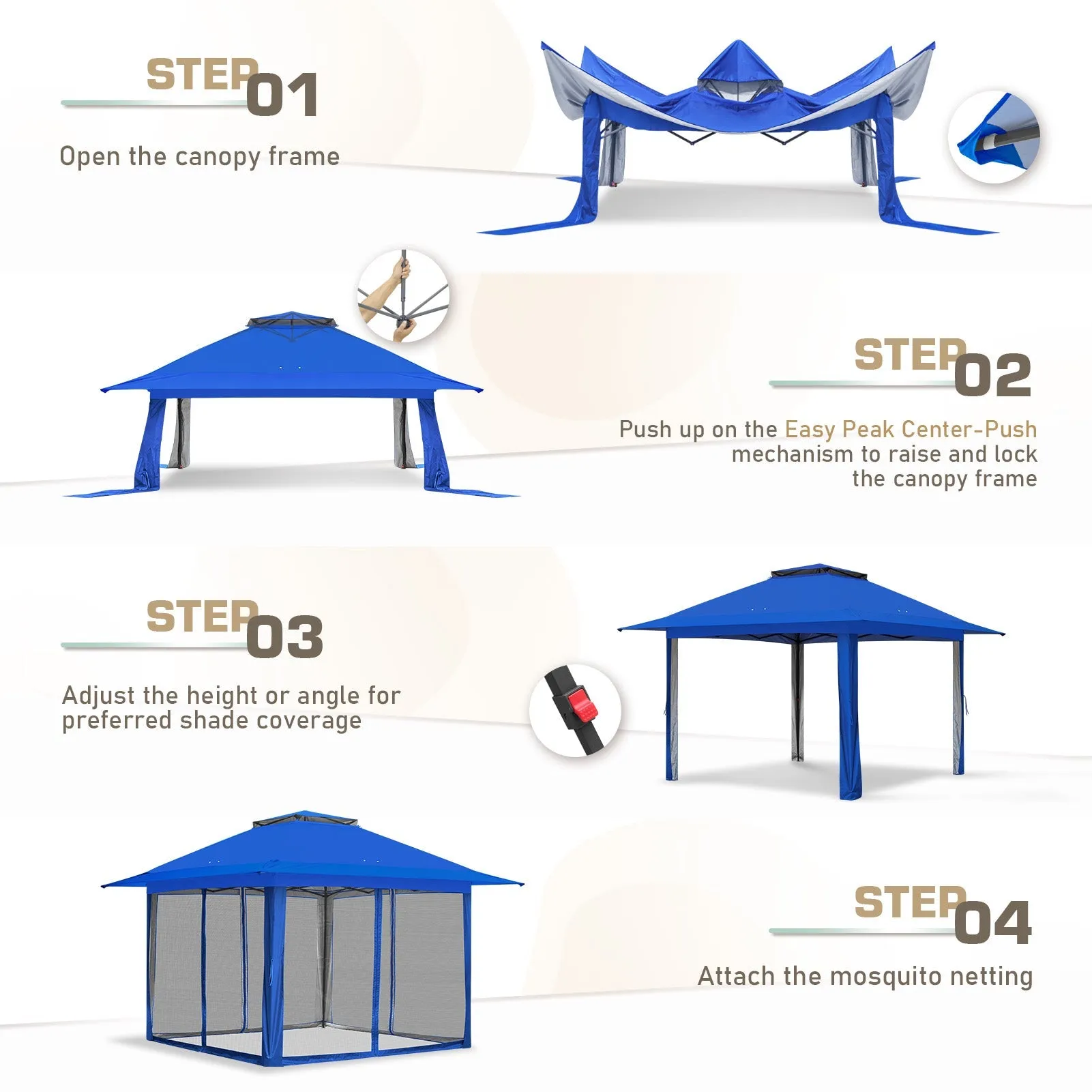 13x13 Pop Up Gazebo with Netting w/ 169 sqft of Shade