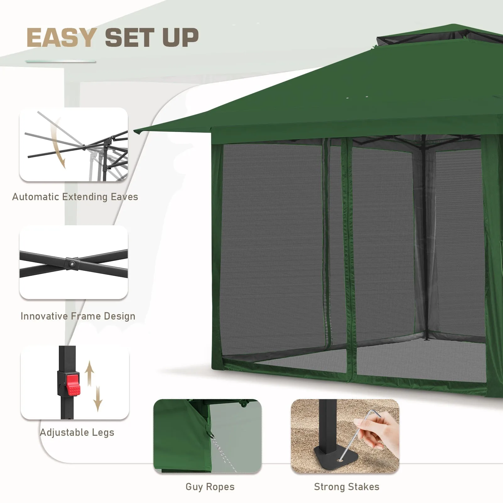 13x13 Pop Up Gazebo with Netting w/ 169 sqft of Shade