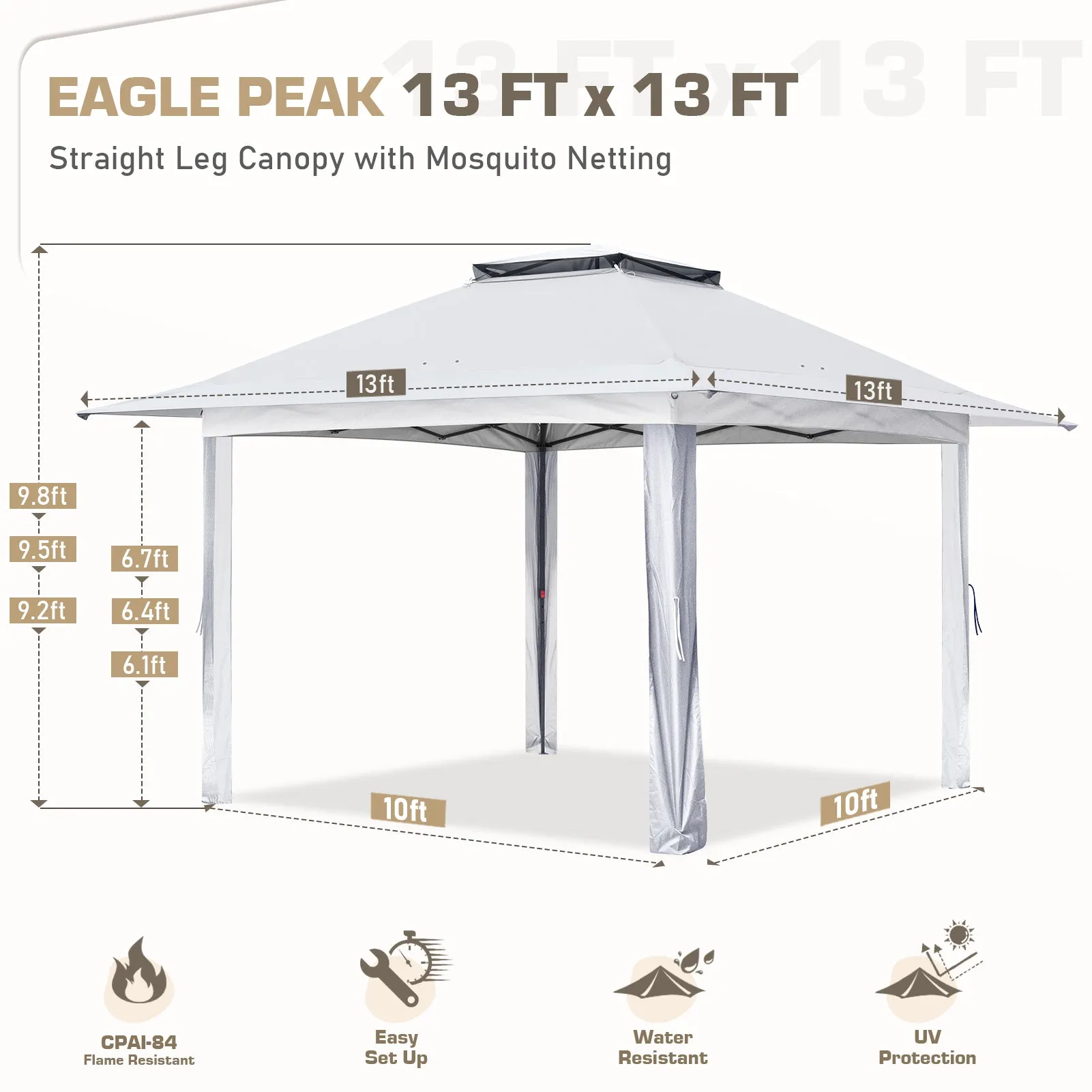 13x13 Pop Up Gazebo with Netting w/ 169 sqft of Shade