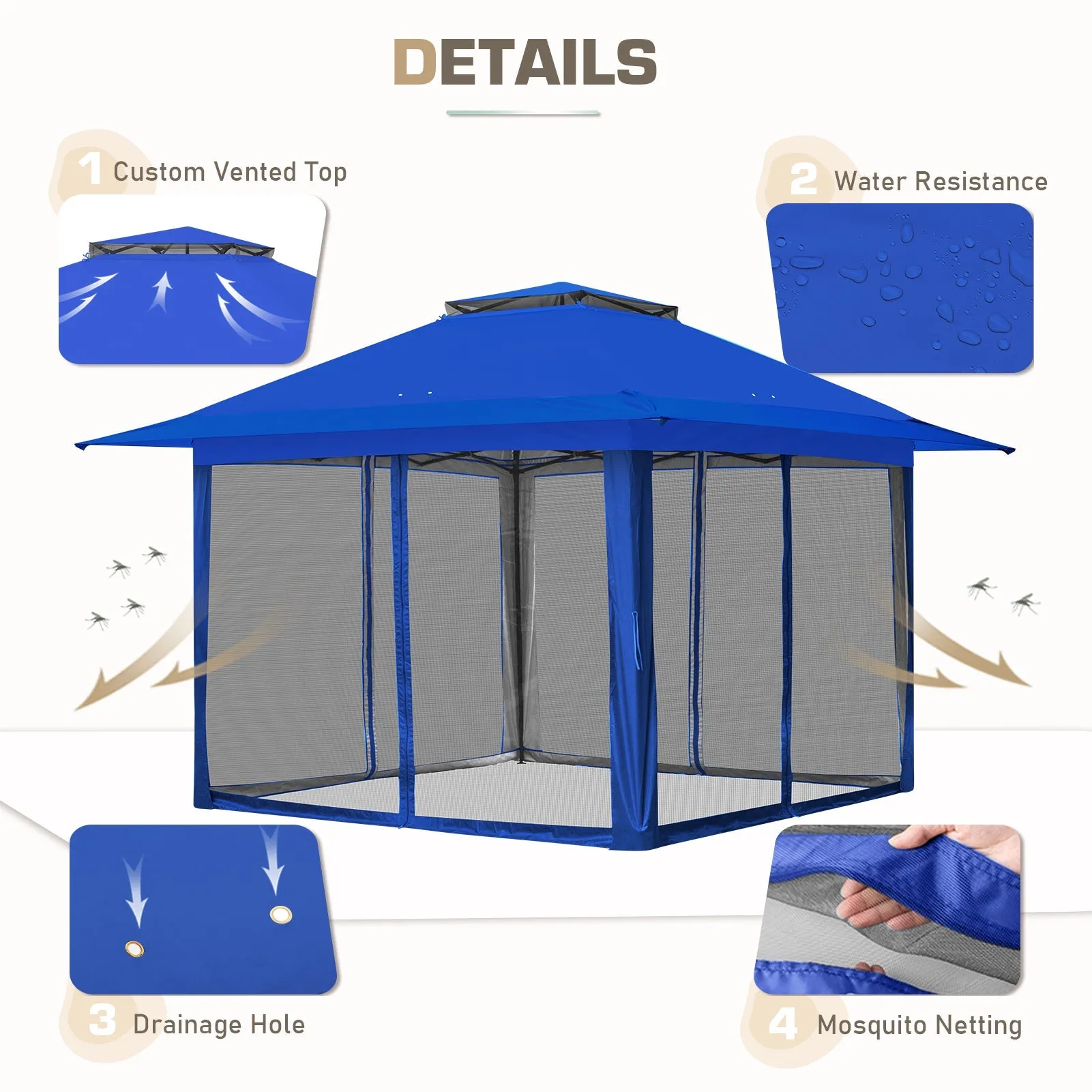 13x13 Pop Up Gazebo with Netting w/ 169 sqft of Shade