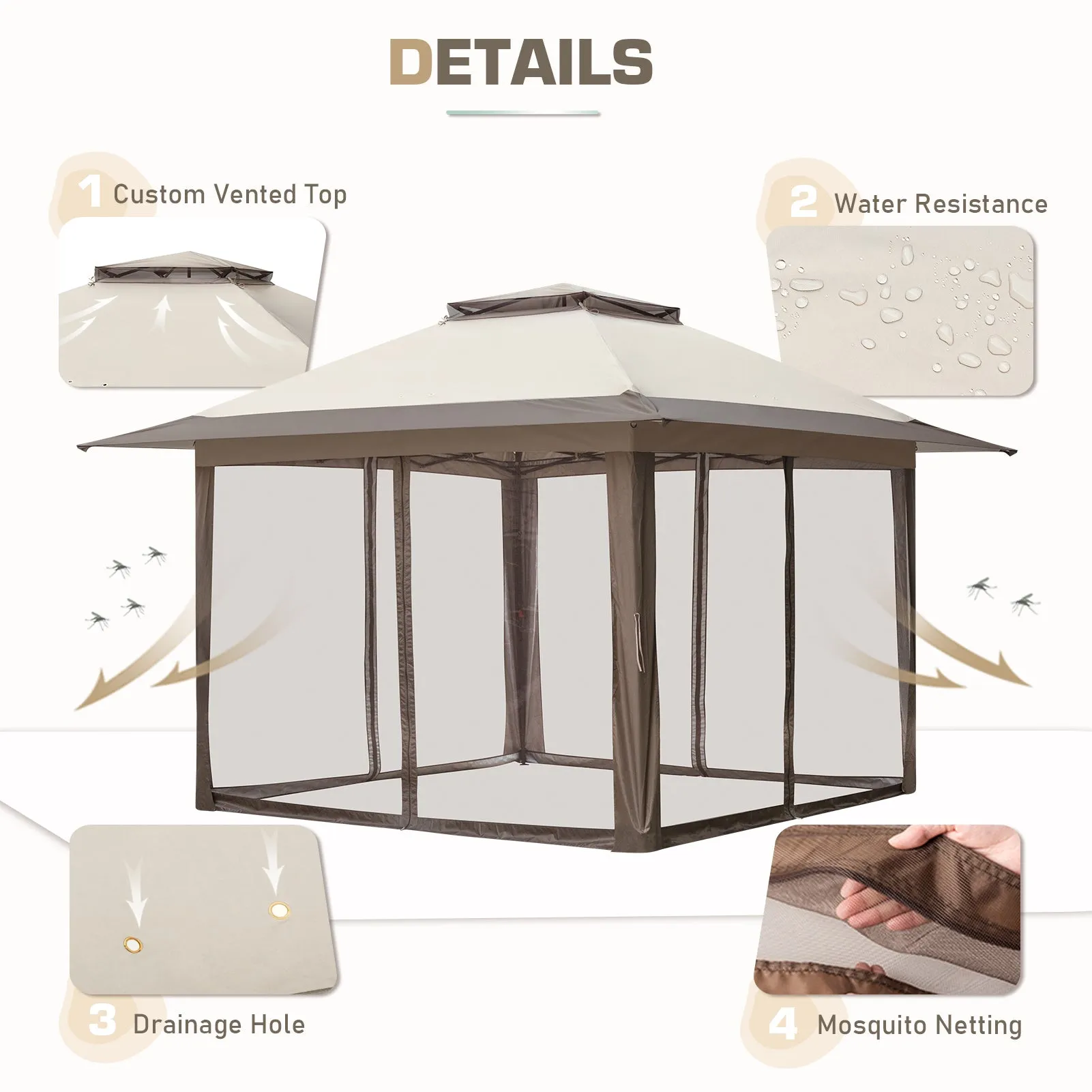13x13 Pop Up Gazebo with Netting w/ 169 sqft of Shade