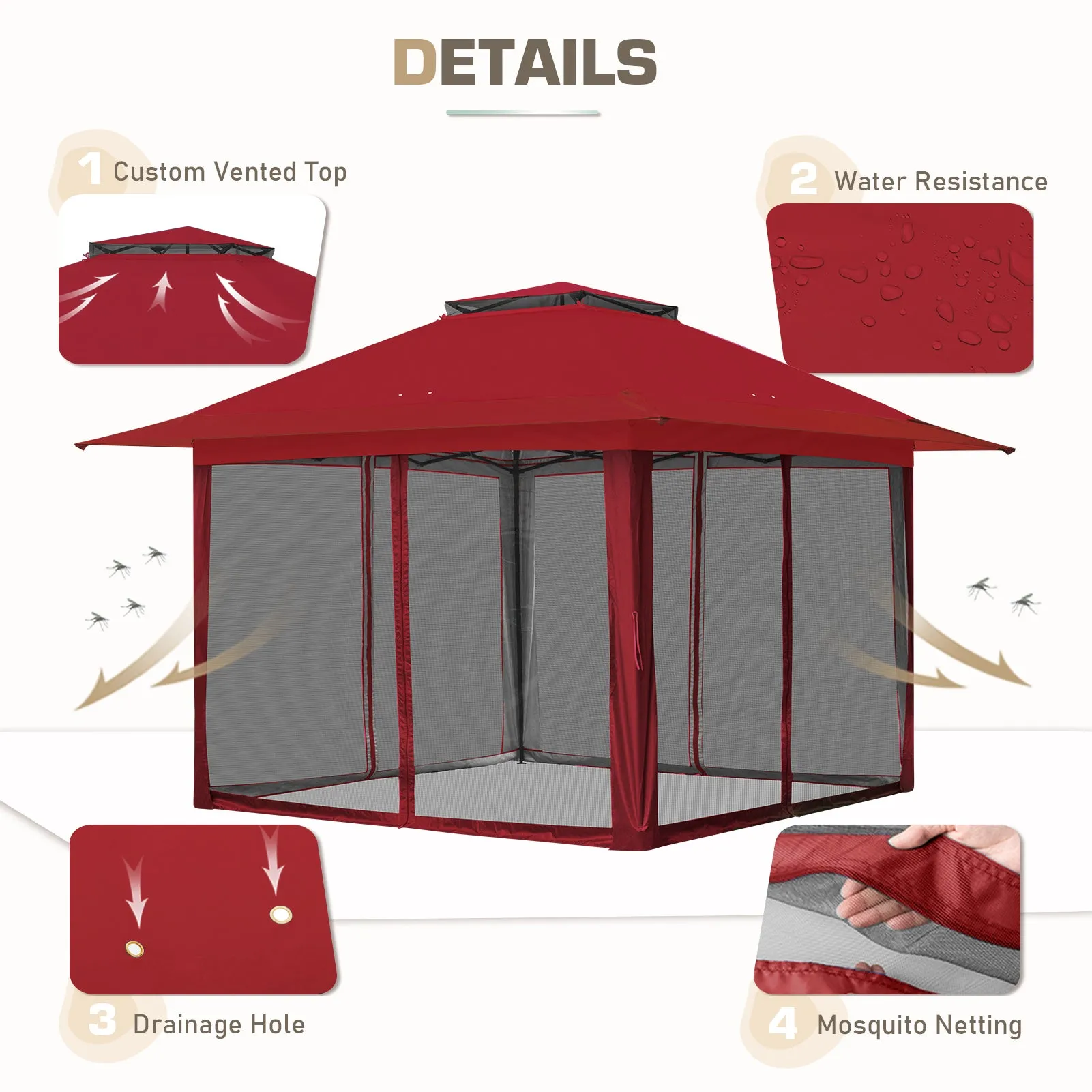 13x13 Pop Up Gazebo with Netting w/ 169 sqft of Shade