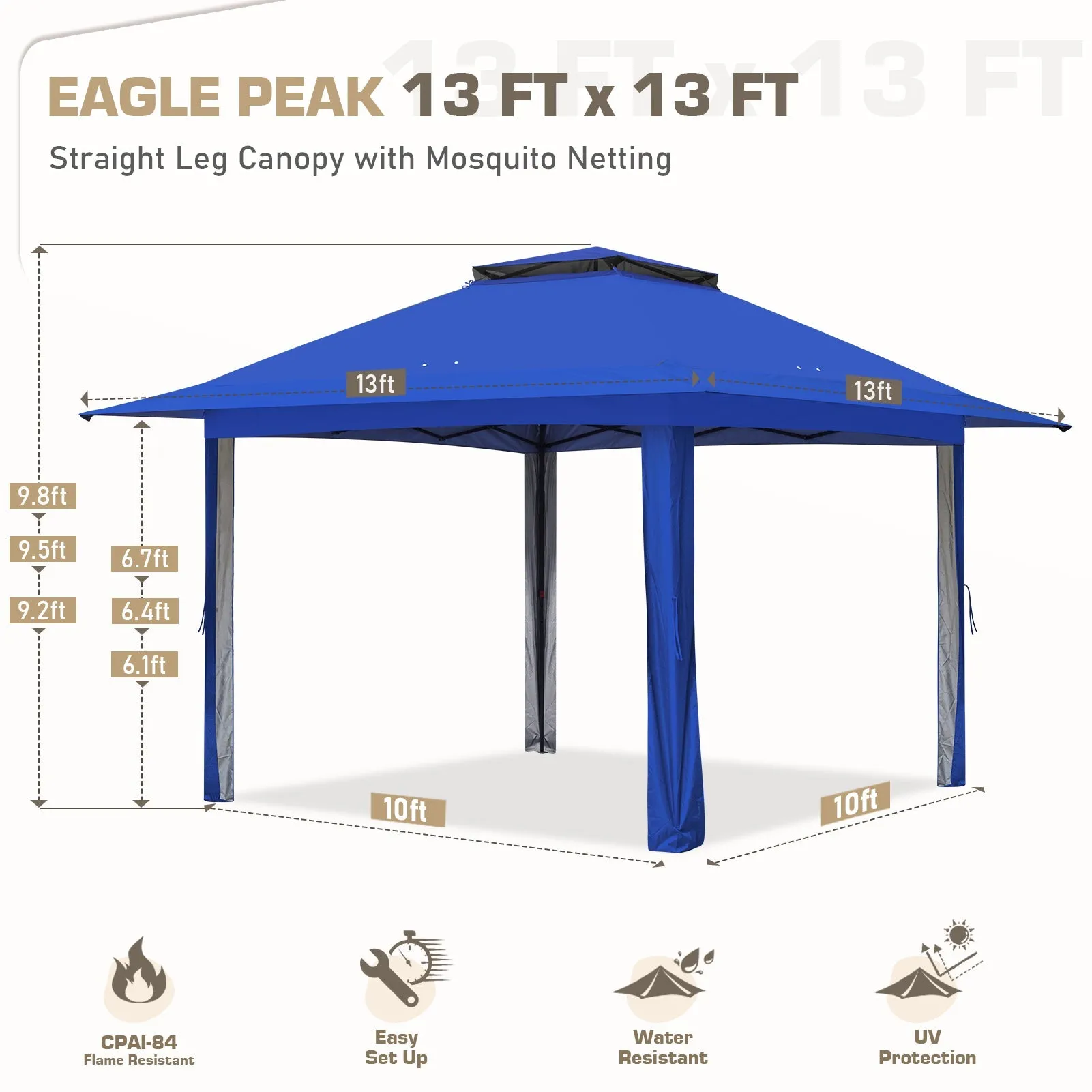 13x13 Pop Up Gazebo with Netting w/ 169 sqft of Shade