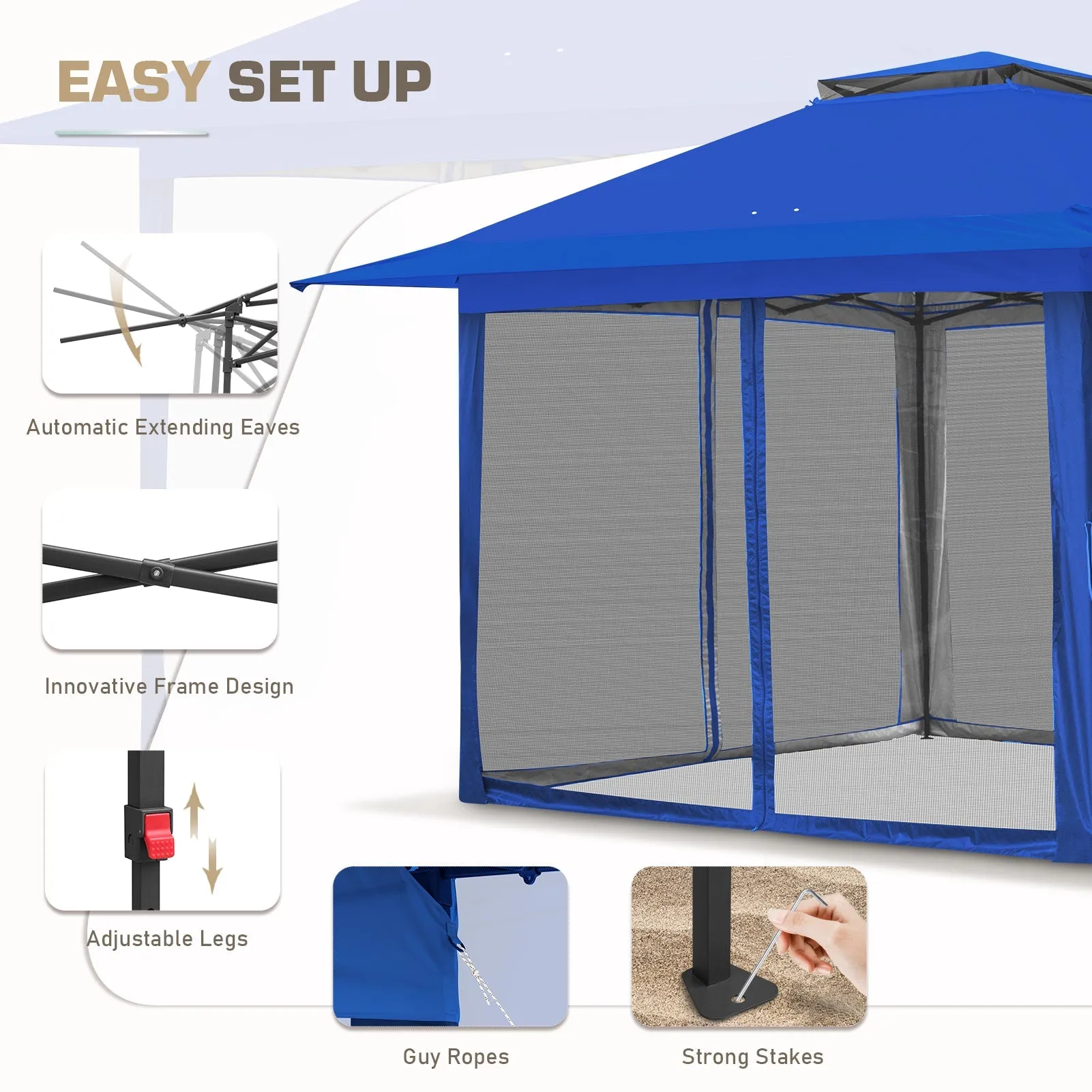13x13 Pop Up Gazebo with Netting w/ 169 sqft of Shade