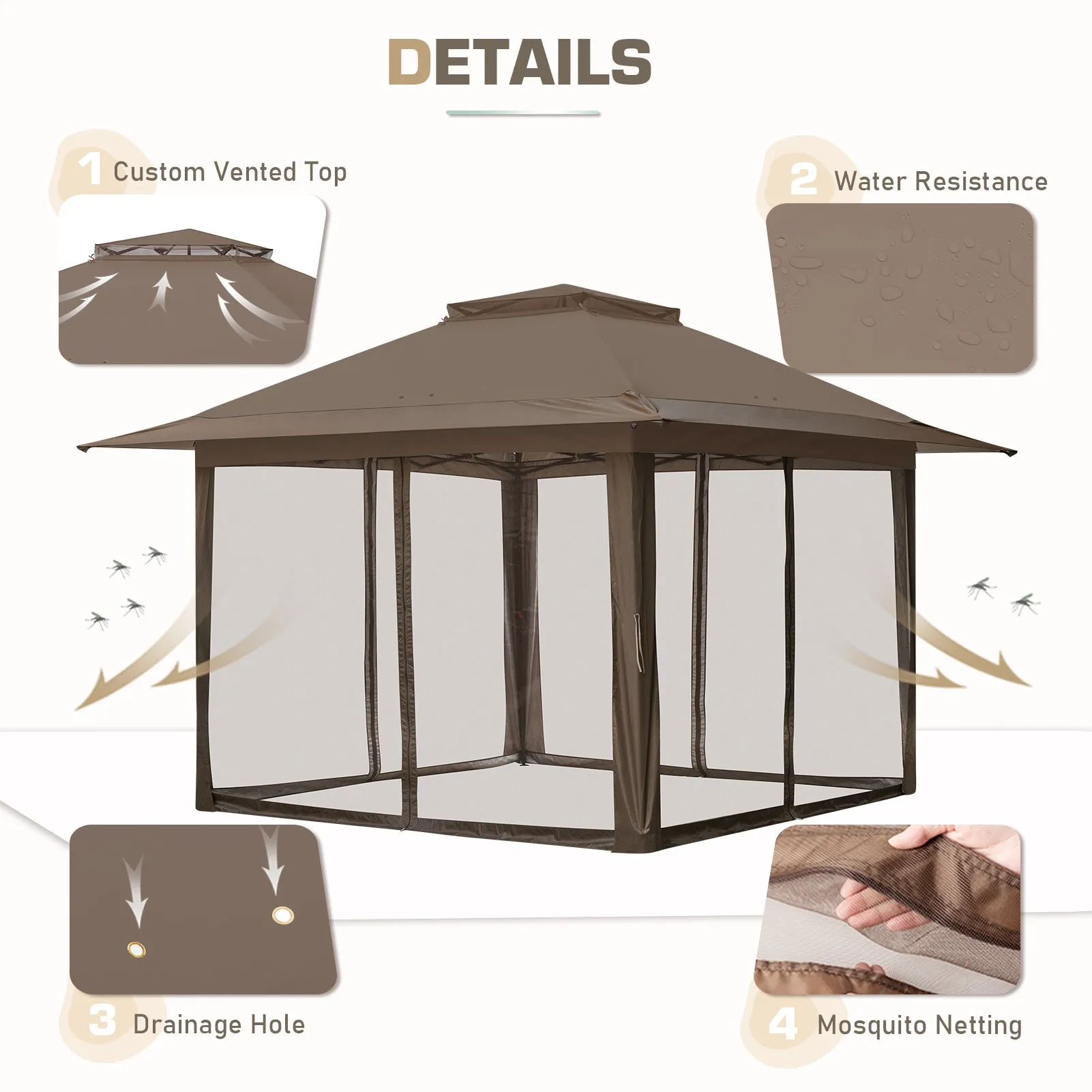 13x13 Pop Up Gazebo with Netting w/ 169 sqft of Shade