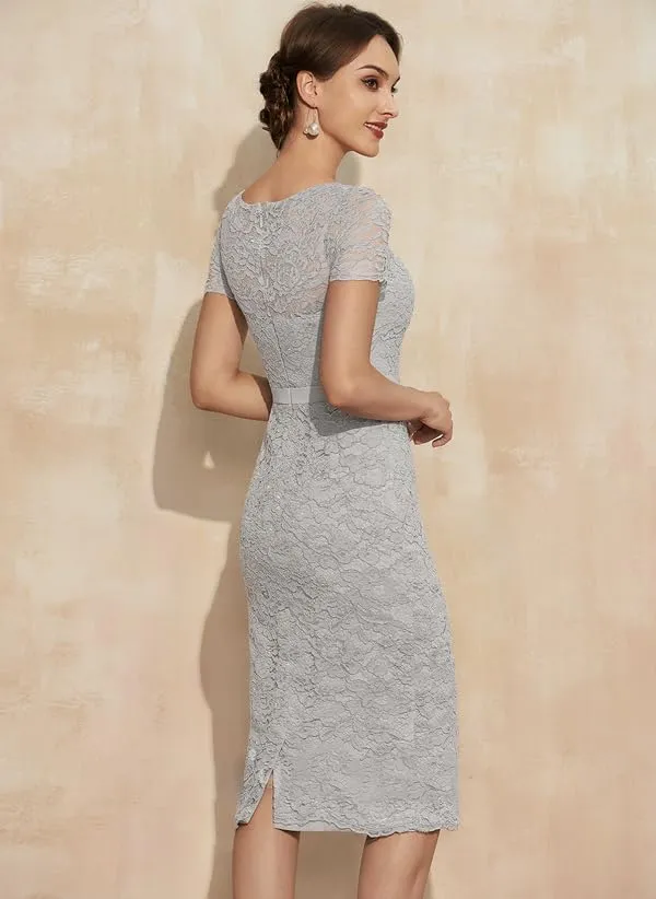 2 Piece Mother of The Bride Dresses with Jacket for Wedding Knee Length Appliques Scoop Neck Formal Evening Gown