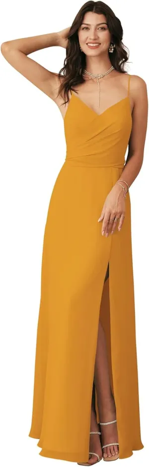 2024 Bridesmaid Dresses A-Line V Neckline Wedding Party Gowns Chiffon Material High Slit Evening Dresses
