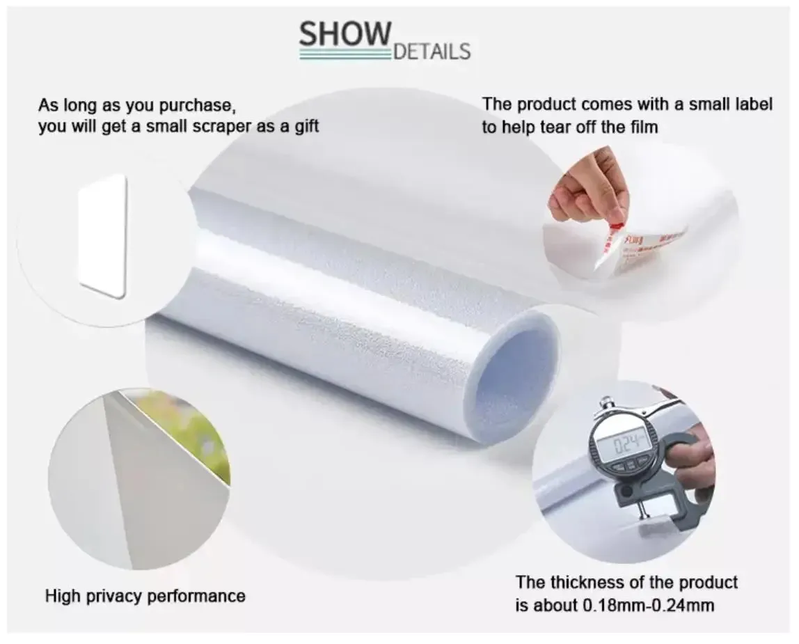 2/3/5m Self Adhesive Matte Privacy Vinyl Film for Glass