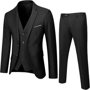 3 Piece Suit Men Slim Fit - Mens 2 Button Solid Formal Blazer Jacket Vest Pants Suits Wedding Business Set