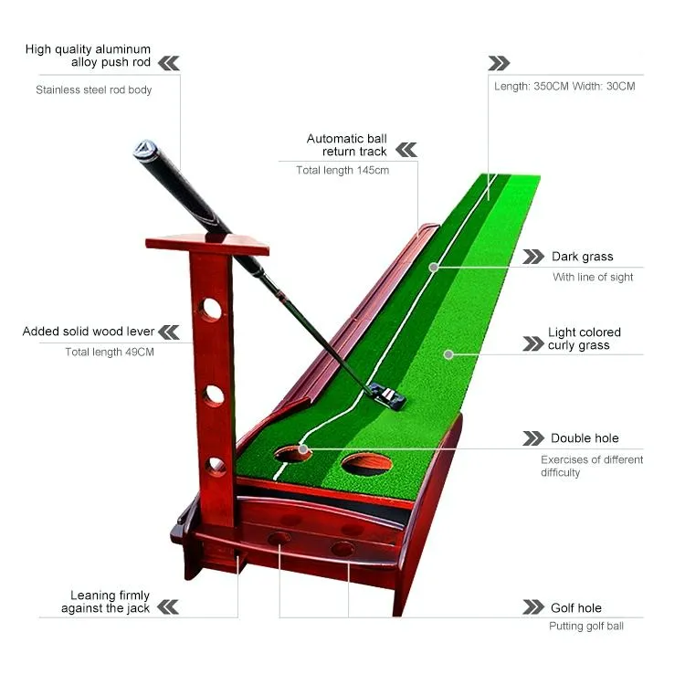 3.5m Golf Solid Wood Putter Trainer Practice Set Training Mat