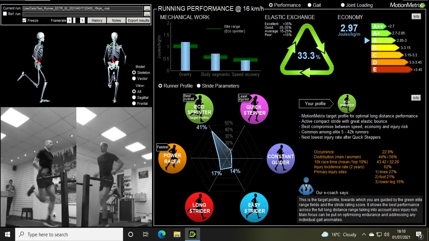 60 Minute 3D Motion Metrix Gait and Technique Analysis Session