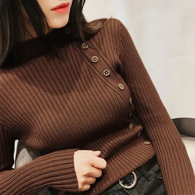 7-color button all-match knitted Tops