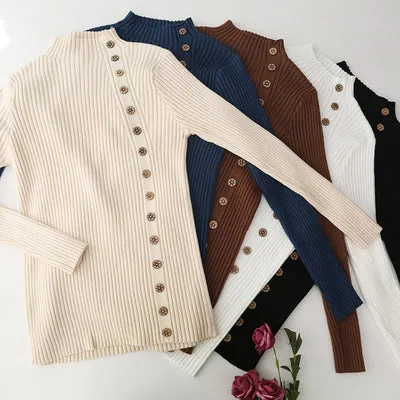 7-color button all-match knitted Tops