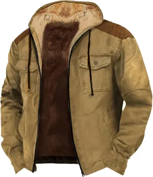 aihihe Men's Warm Fleece Lined Hooded Jacket Zip Up Winter Thermal Outdoor Coat Big and Tall Distressed Outwears with Pockets