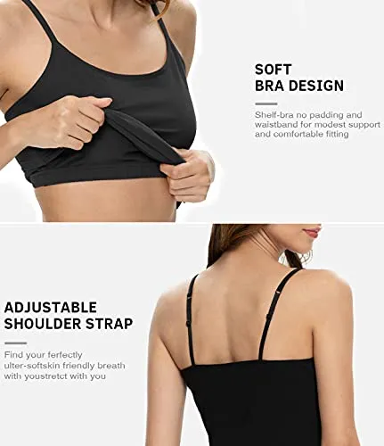 Air Curvey 3 Piece Womens Camisole with Shelf Bra Cotton Undershirts Camis Adjustable Spaghetti Strap Tank Tops Black Whte Grey M