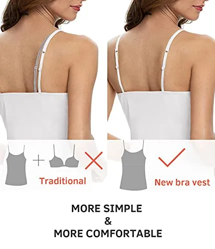 Air Curvey 3 Piece Womens Camisole with Shelf Bra Cotton Undershirts Camis Adjustable Spaghetti Strap Tank Tops Black Whte Grey M