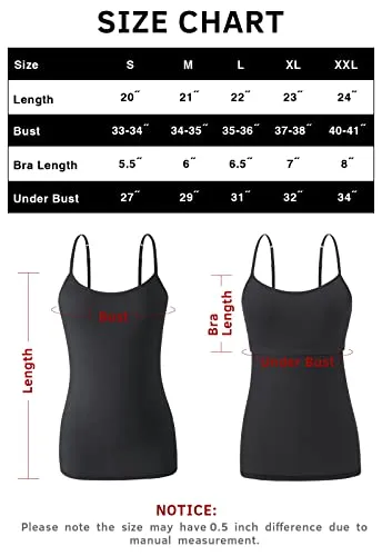 Air Curvey 3 Piece Womens Camisole with Shelf Bra Cotton Undershirts Camis Adjustable Spaghetti Strap Tank Tops Black Whte Grey M