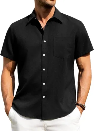 Alimens & Gentle Mens Linen Shirts Short Sleeve Button Down Shirts Wrinkle Free Casual Vacation Beach Summer Tops